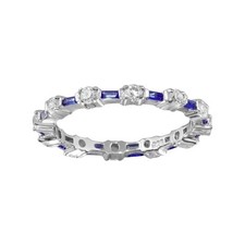 925 Sterling Silver Alternating Blue Clear CZ Eternity Band Ring Sizes 5-9