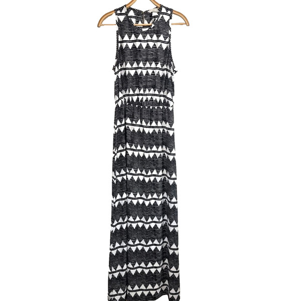 H&M Dress Womens Maxi Size EUR 40 Black/White Sleeveless Elastic Waist A-line