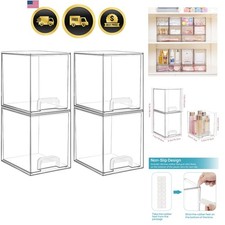 Clear Stackable Storage Drawers 4 Pack Plastic Organizers for Skincare Cosmetics