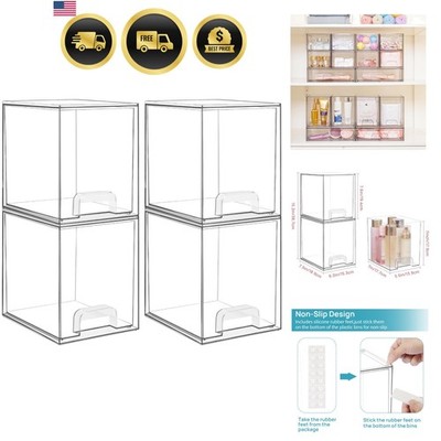 Clear Stackable Storage Drawers 4 Pack Plastic Organizers for Skincare Cosmetics
