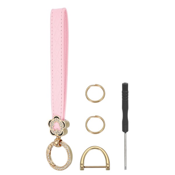 Leder SchlüSselanhäNger Auto SchlüSselanhäNger Halter Mit Blume Gold/Pink-image