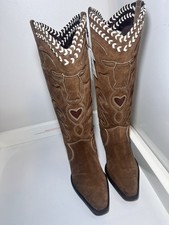 Zara Brown Embroidered Suede Leather Western Cowboy Boots UK7 EU40 US9 # B152