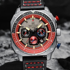 NAVIFORCE Men's Sports Watch Waterproof Quartz Analog Leather Luminous Dial
