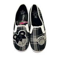 Draven Teddy Bear Black & White Plaid Flat Sneakers Goth Punk Sz 10