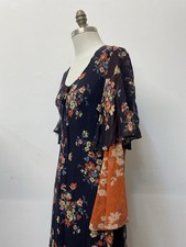 Rare 1960s SIMON ELLIS By LIBERTY Of LONDON * Orange Navy Floral BOHO MAXI DRESS
