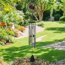 Rooster Wood Top Wind Chime 23"Long Ornament Unique Gift Garden Decor