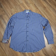 Robert Graham Shirt Mens L Blue Check Flip Cuff Classic Fit Woven Button Up