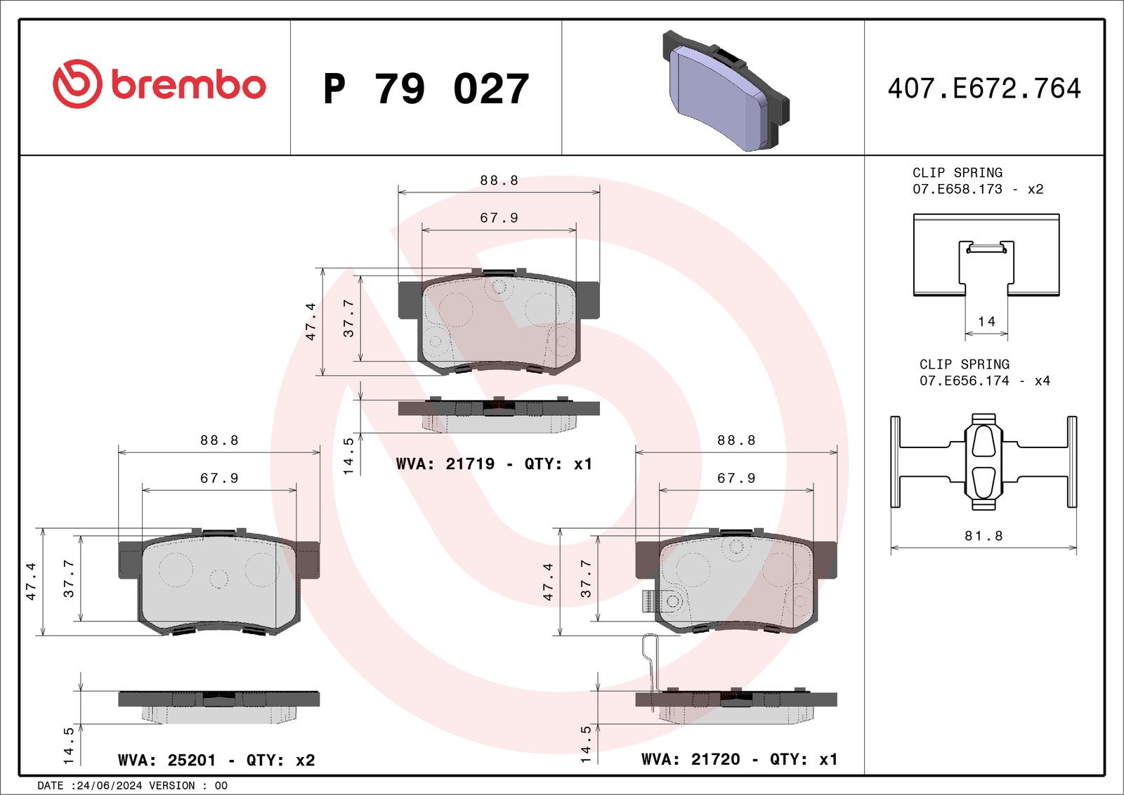Fits BREMBO P 79 027 HAM PADS. REAR FIAT SEDICI 06- REAR
