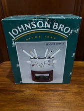 Johnson Bros Summer Chintz  Fondue Set Enamelware Vintage with Box