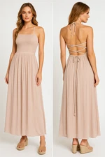 Wishlist Apparel Maxi Dress Womens S Halter Smocked Pleated Gauzy Wedding Guest