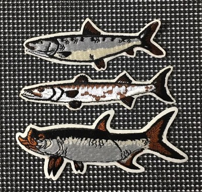Vintage FISH Angler Fishing Salmon Barracuda Tarpon Embroidered Iron-On Patches
