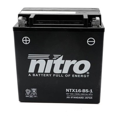Nitro NTX16-BS-1 AGM Batterie 12V 14AH - Einbaufertig (YTX16-BS-1  FTH16-BS1)...