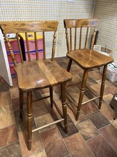 Vintage Spindle Back Wood Bar Stools Pair Retro Mid Century