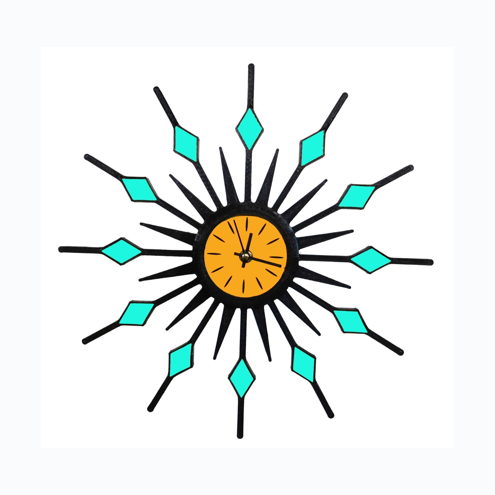 Mid Century Modern Sunburst Wall Clock – 3D Printed Retro Atomic Design