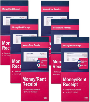 6 Pack Receipt Book with Carbon Copies, Money and Rent Receipt Book 2 Part Carbo