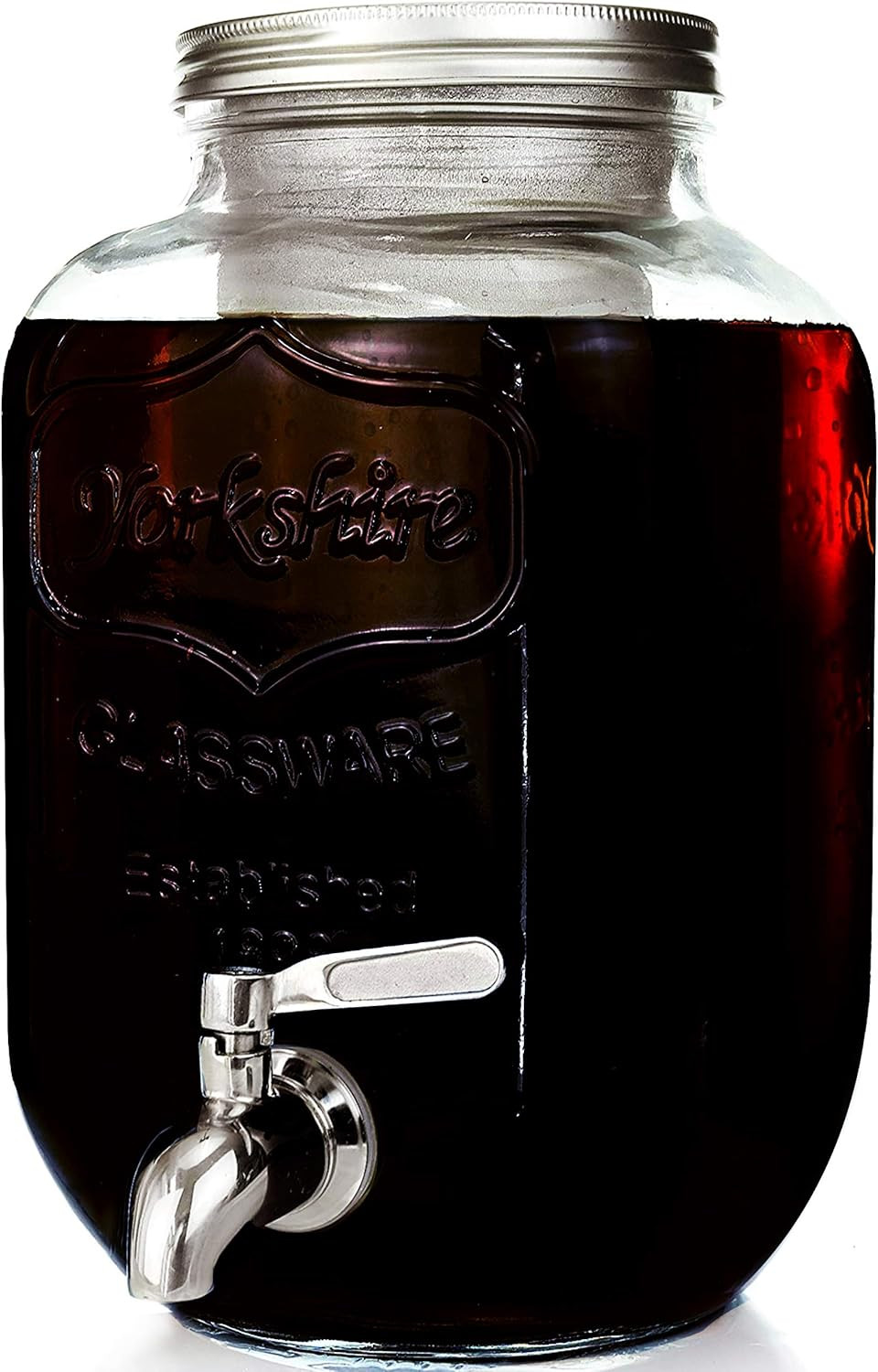 Cold Brew Coffee & Iced-Tea Maker Pitcher, 1 Gal Glass Dispenser W/Metal Spigot
