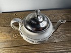 Vintage Buffalo Pottery Semi-Vitreous Teapot Silver Lid Crystal Knob Black Deco — photo 5