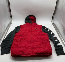 Jordan Jumpman Hooded Puffer Jacket Boys Large Red Charcoal Full Zip Coat