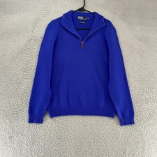 Polo Ralph Lauren Sweater Mens Medium Blue Lambswool Half Zip Pullover Classic