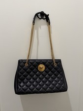Versace Elegant Quilted Nappa Leather Tote Bag in black with gold-tone hardware