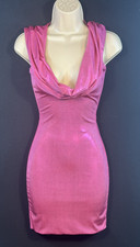 Missy Empire Slinky Metallic Pink Cowl Hooded Mini Stretch Dress Size 8 BNWT