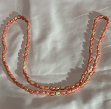 Statement Beaded Necklace Pink & Cream Imitation Pearls Barrel Ball/Bead Chain
