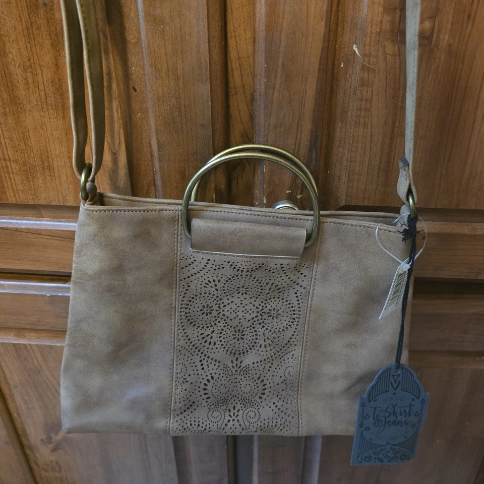 Camiseta e jeans nova com etiquetas marrom couro sintético bolsa tiracolo bolsa boho ocidental  - Imagem 3 de 4