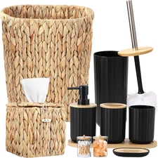Bathroom Accessories Set,10Pc Wicker Home Set with Trash Can, Tissue Box,Tray, S
