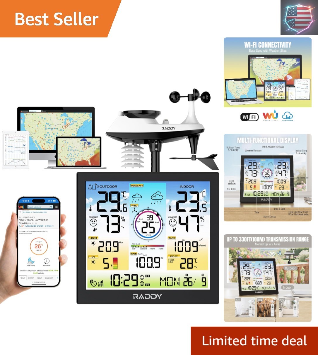 Wireless, Indoor Outdoor Temperature & Hum...