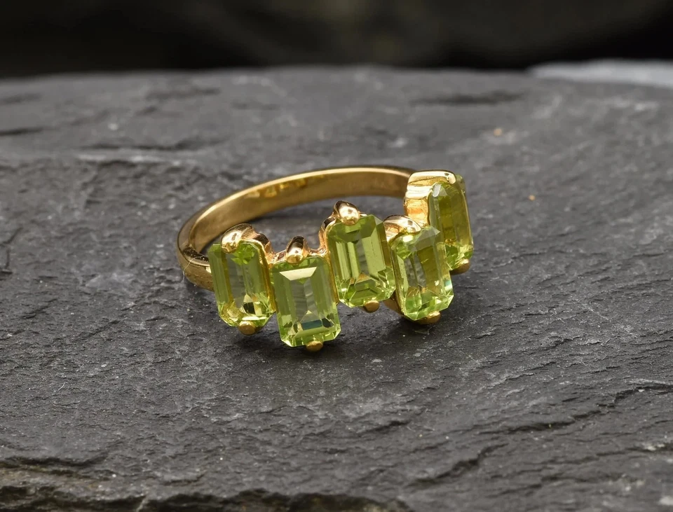 3.50 Ct Emerald Cut Natural Peridot & Diamond Wedding 14K Ring Yellow Gold Sz 6 - Image 2 of 4