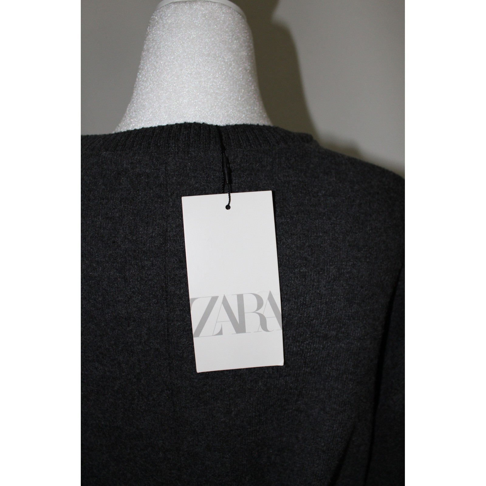 ZARA Women Charcoal Gray Long Sleeve Knit Belted Sweater Midi Dress Size L NWT image 6