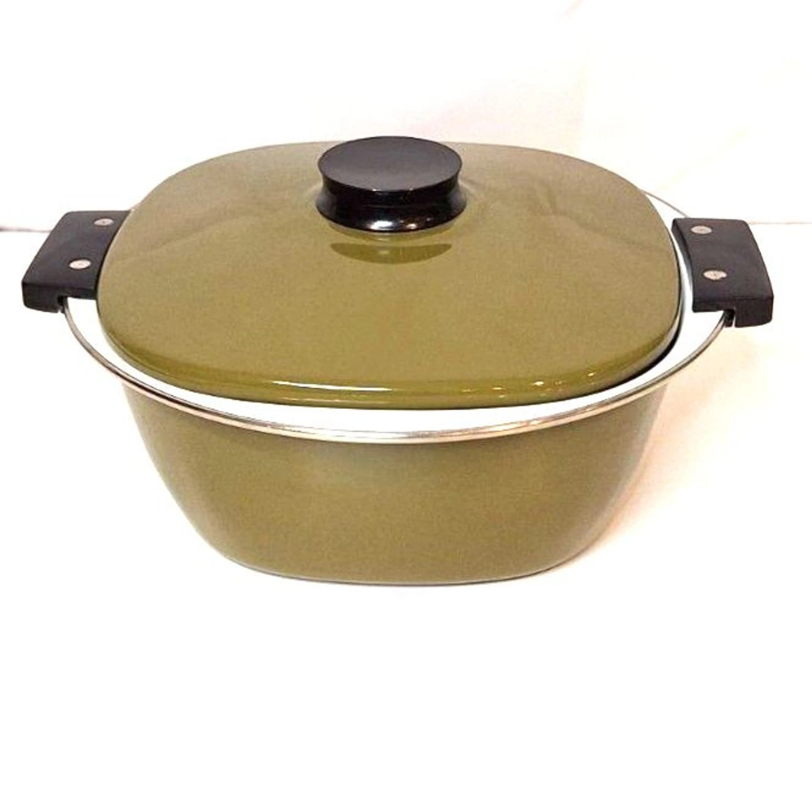Vintage CATHRINEHOLM Holland Enameled Dutch Oven Covered Pan Olive Green