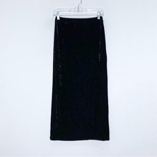 Betsey Johnson Vintage 90s Crushed Velvet Midi Skirt Sz L Back Slit Black