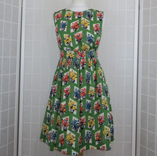 Emily and Fin Dress UK 12 Green Floral Print Sleeveless Cotton Pockets Summer