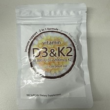 Vitamin D3 10000 iu Plus K2 MK-7 200 mcg, 180 Virgin Coconut Oil Softgels