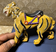 Vintage Wood Carousel Tiger Hand Carved Painted - 7.5 Inches Long