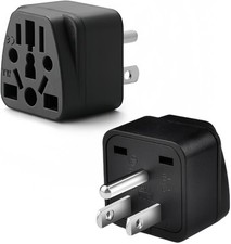 2 Pack US Travel Plug Adapter, EU,AU,UK,CN,to USA Type B ,Grounded Black-2pcs
