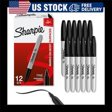 Sharpie Permanent Markers, Fine Tip, Black, 12 Count - Quick Drying, Fade Resist