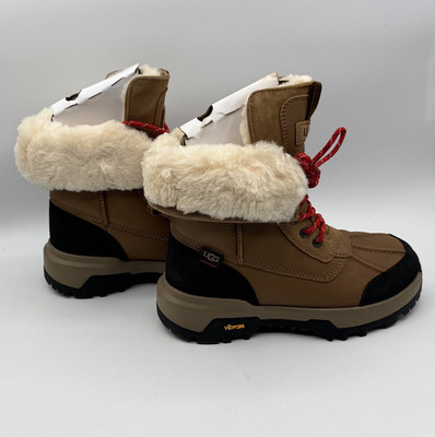 UGG Adirondack Chestnut Waterproof Leather Snow Boots Size 3, w/ Red Laces, NIB