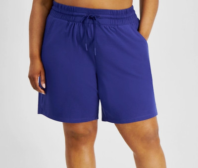 ID Ideology Womens Plus Size Comfort Flow High Rise Tartan Blue Casual Shorts