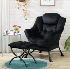 HollyHOME Armchair and Foldable footstool Living Room bedroom-Velvet Comfy Chair