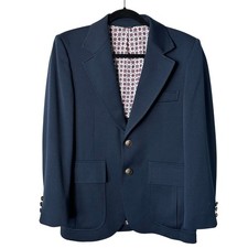 Vintage JCPenney The Men  s Shop Boys Navy Blazer XL 16  18 Retro Novelty Lining