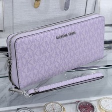 MICHAEL KORS JET SET TRAVEL LG CONTINENTAL WALLET WRISTLET MK LOGO LIGHT QUARTZ