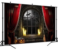 9x6ft Halloween Photography Backdrop Red Curtain Pumpkin Bat Scary Background