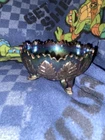 Vintage Fenton Amethyst Carnival Glass Tri Footed Bowl Leaf Pattern 4.5"