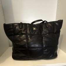 Victoria's Secret Black Quilted Tote Double Handles Gold Hardware