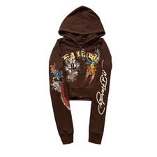 ED HARDY  Phoenix  BROWN CROPPED ZIP UP HOODIE