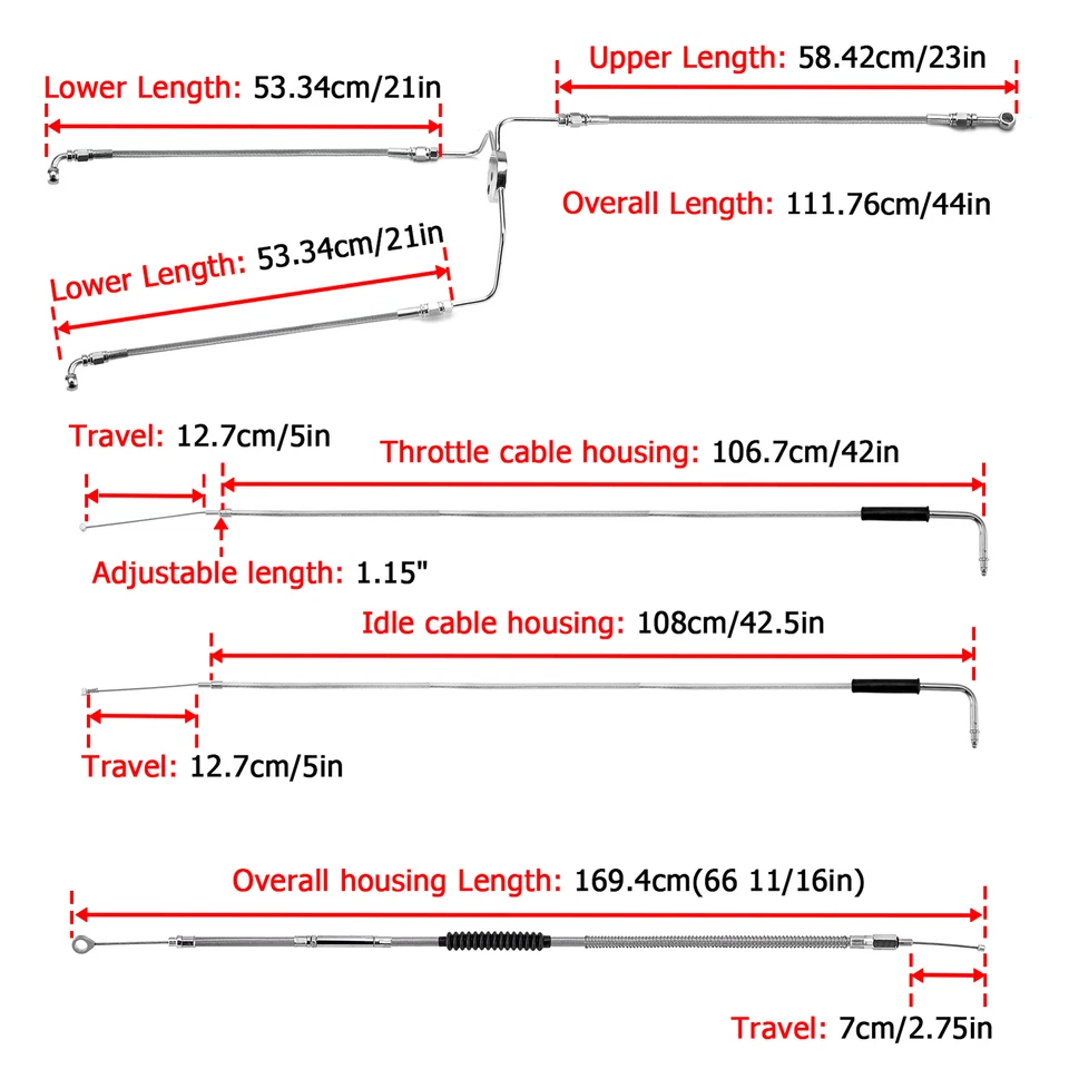 Kit de cable de acelerador embrague freno manillar 10-12" para Harley 96-05 FLHTC no ABS Foto 2 de 4