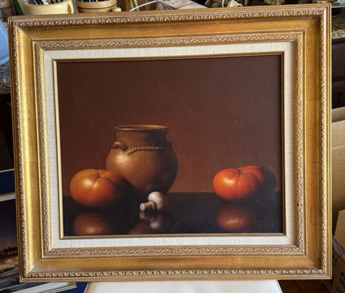 Alfred Jackson - original oil painting still life with tomatoes and clay pot