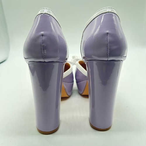 Allegra K Platform Heels Womens 6 Purple T Strap Bow Lolita Block Chunky NEW - Picture 4 of 9